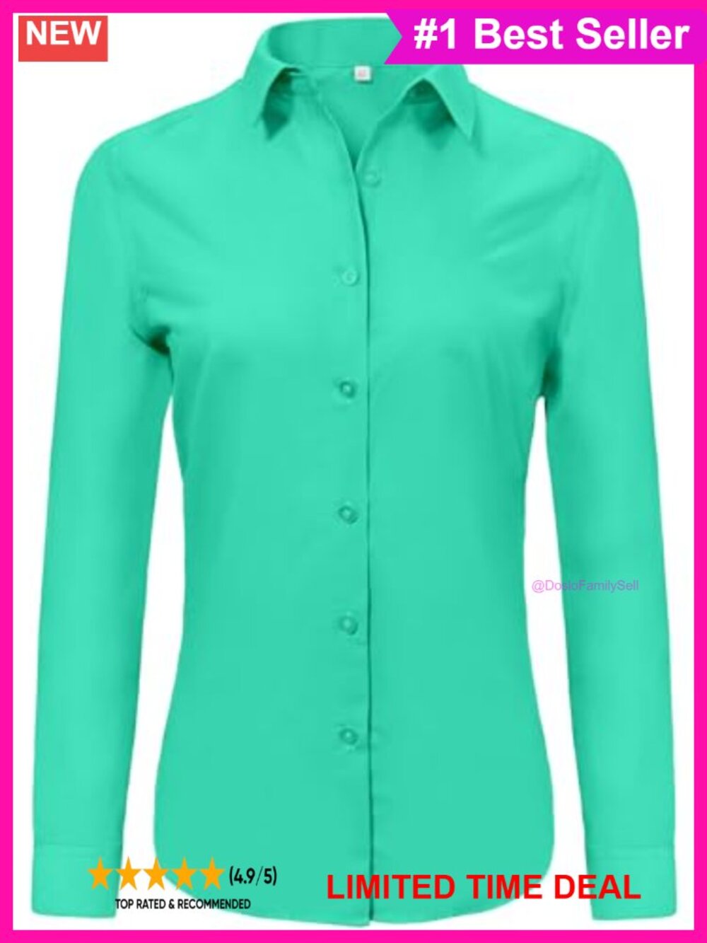Wrinkle Free Button Down Shirt Long Sleeve Formal Work Blouse